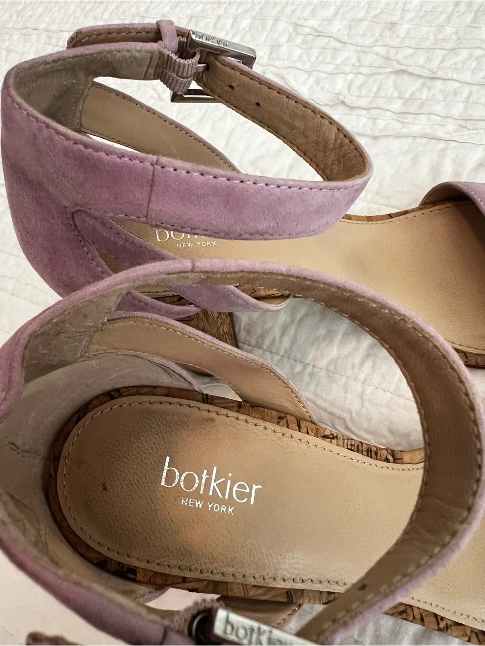 Anthropologie Botkier Gianna Ankle-Strap Suede Cork Heel Sandals Lilac Size 7.5